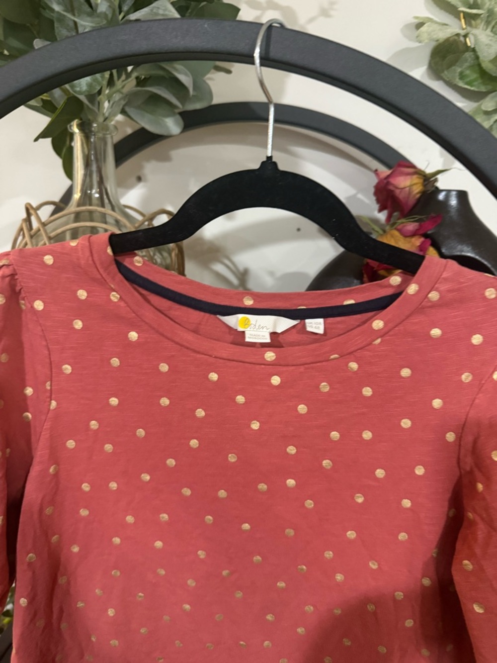 Boden Coral Pink Gold Polka Dot Dress Puff Sleeve Cotton Mini Size 6 Preppy - Picture 3 of 7